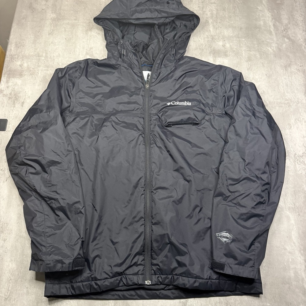 Columbia Jacket Men Medium Black Windbreaker Hike Hood Rain Coat Zip Up